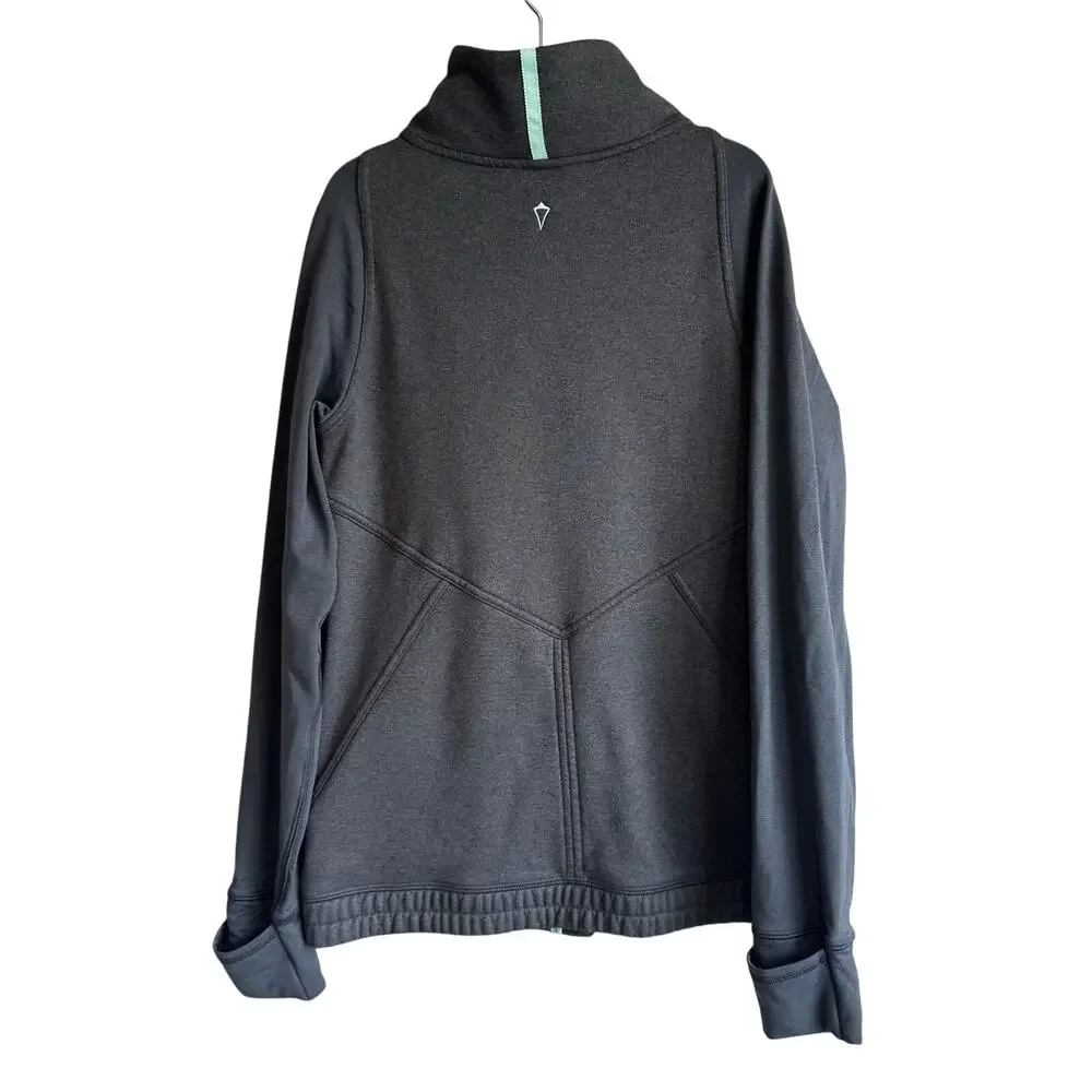 Ivivva by Lululemon Full Zip Hooded Sweatshirt Jacket Cuffins 14 Gray Teal